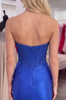 Load image into Gallery viewer, Royal Blue Corset Bodycon Strapless Short Homecoming Dress with Beading