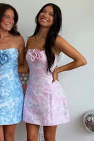 Load image into Gallery viewer, Pink A-Line Strapless Short Homecoming Dress with 3D Flower