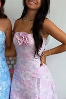 Load image into Gallery viewer, Pink A-Line Strapless Short Homecoming Dress with 3D Flower