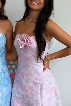 Pink A-Line Strapless Short Homecoming Dress with 3D Flower