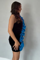 Load image into Gallery viewer, Blue Tight Ruffled One Shoulder Short Homecoming Dress