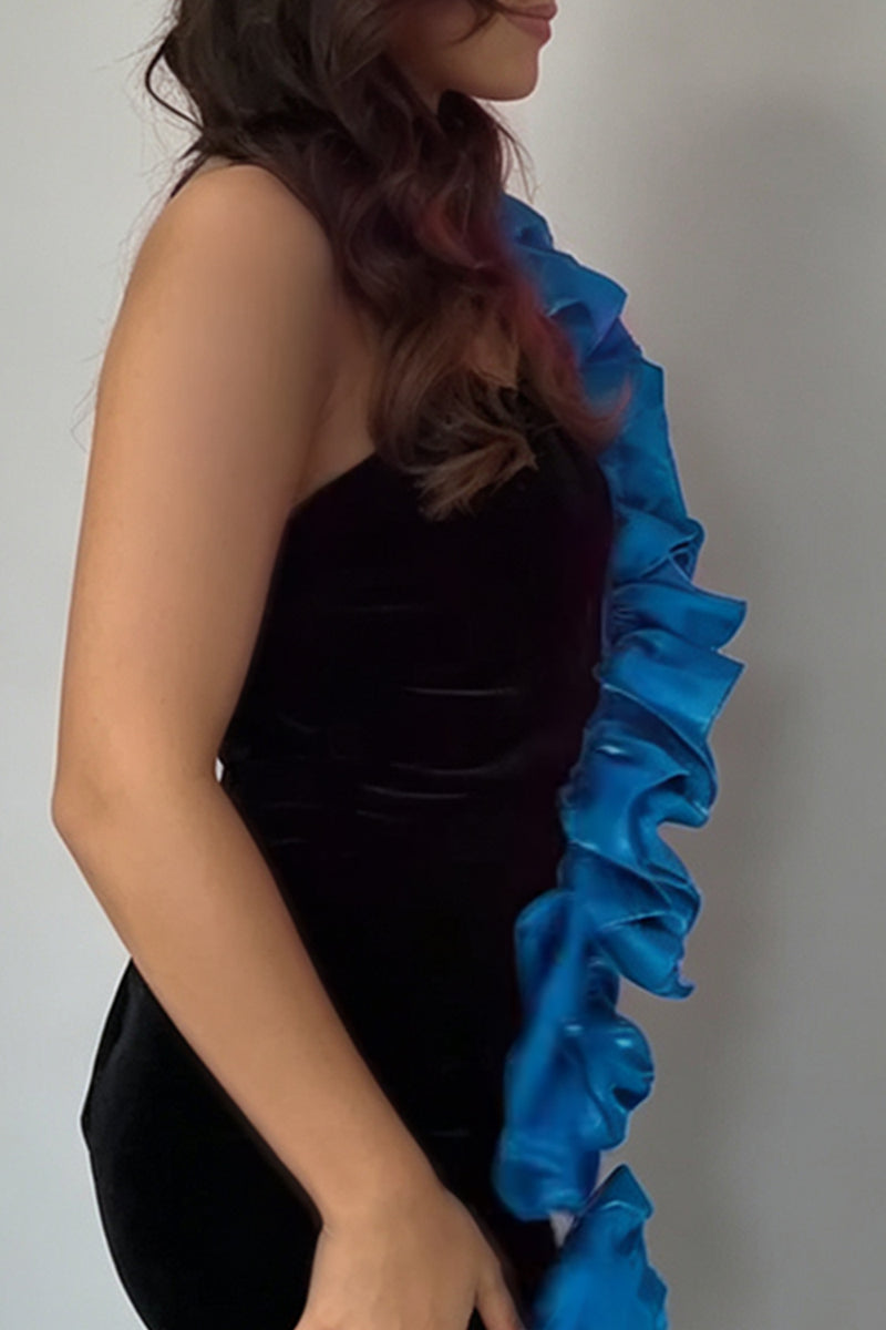 Load image into Gallery viewer, Blue Tight Ruffled One Shoulder Short Homecoming Dress