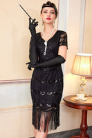 Load image into Gallery viewer, Sparkly Black Sequin Beaded 1920s Dress with Fringes