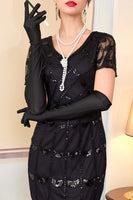 Load image into Gallery viewer, Sparkly Black Sequin Beaded 1920s Dress with Fringes