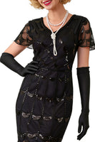 Load image into Gallery viewer, Sparkly Black Sequin Beaded 1920s Dress with Fringes