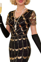 Load image into Gallery viewer, Sparkly Black Sequin Beaded 1920s Dress with Fringes
