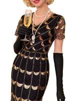 Load image into Gallery viewer, Sparkly Black Sequin Beaded 1920s Dress with Fringes