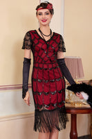 Load image into Gallery viewer, Sparkly Black Sequin Beaded 1920s Dress with Fringes