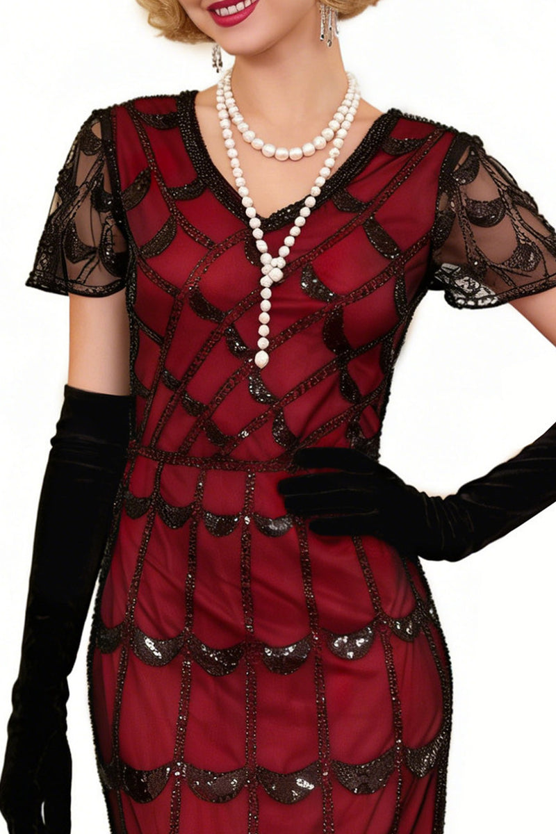 Load image into Gallery viewer, Sparkly Black Sequin Beaded 1920s Dress with Fringes