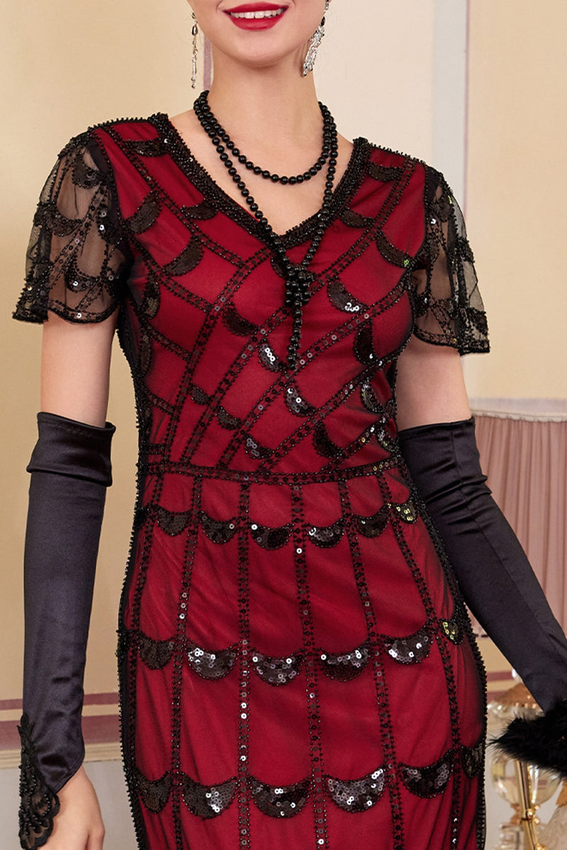 Load image into Gallery viewer, Sparkly Black Sequin Beaded 1920s Dress with Fringes