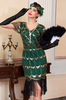 Load image into Gallery viewer, Sparkly Black Sequin Beaded 1920s Dress with Fringes