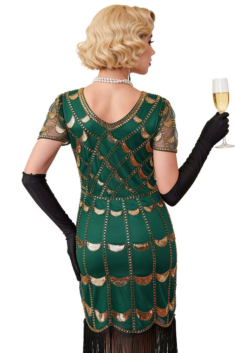 Load image into Gallery viewer, Sparkly Black Sequin Beaded 1920s Dress with Fringes
