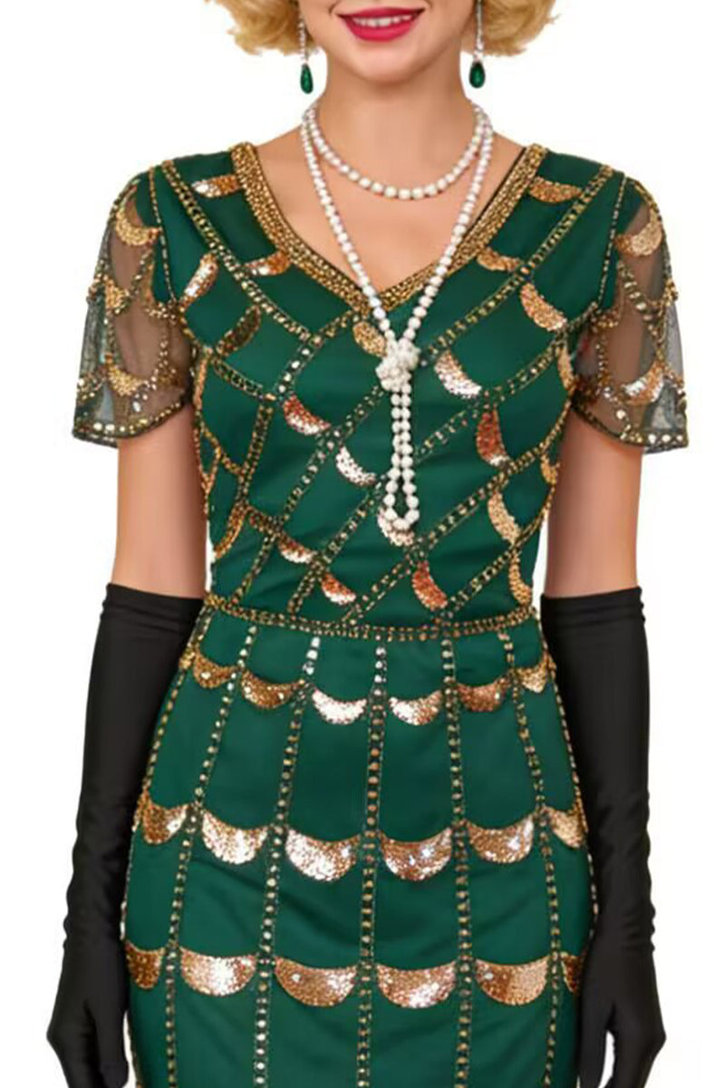 Load image into Gallery viewer, Sparkly Black Sequin Beaded 1920s Dress with Fringes