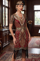 Load image into Gallery viewer, Sparkly Black Golden Bodycon 1920s Dress with Fringes