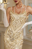 Load image into Gallery viewer, Sparkly Spaghetti Straps Black Golden 1920s Dress