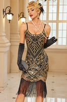Load image into Gallery viewer, Sparkly Spaghetti Straps Black Golden 1920s Dress