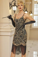 Load image into Gallery viewer, Sparkly Spaghetti Straps Black Golden 1920s Dress