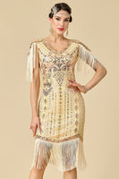 Load image into Gallery viewer, Apricot Sparkly Fringed Sequin Bodycon 1920s Dress