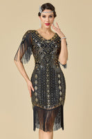 Load image into Gallery viewer, Apricot Sparkly Fringed Sequin Bodycon 1920s Dress