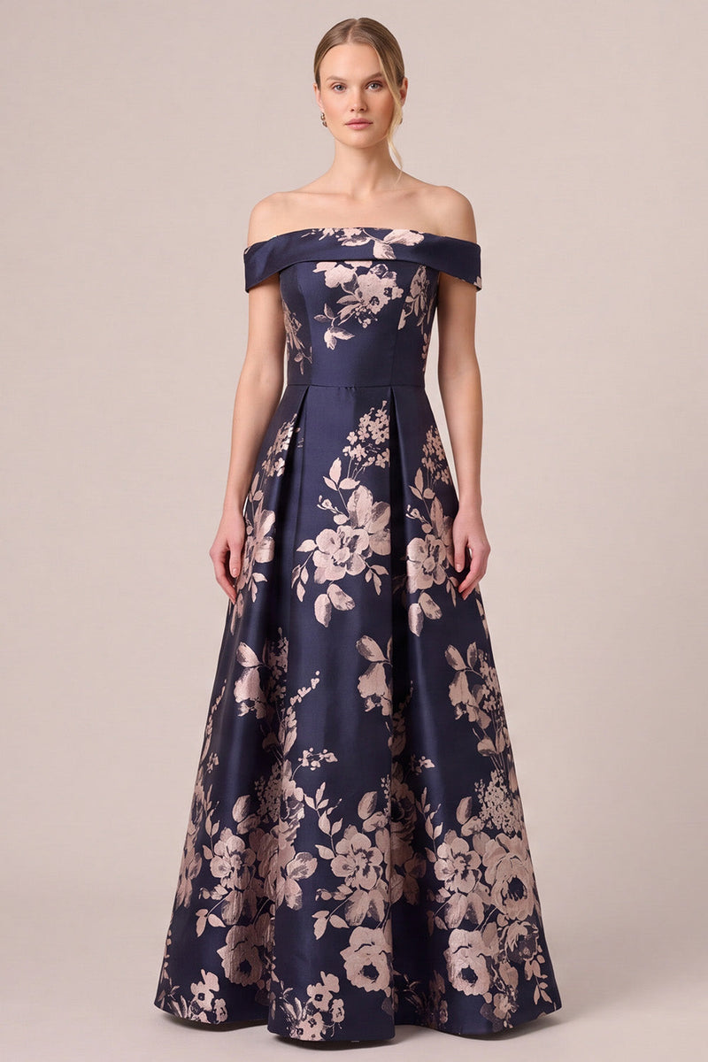 Queendancer Women Dark Navy Floral Long Mother of the Bride Dress A ...
