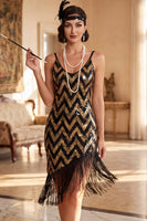 Load image into Gallery viewer, Sparkly White Golden Bodycon Sequins V-Neck Midi 1920s Dress with Fringes