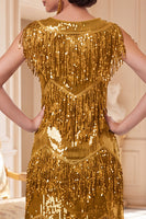 Load image into Gallery viewer, Sparkly Royal Blue Fringed Bodycon Sequin Tiered Round Neck Midi 1920s Dress