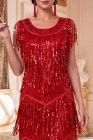 Load image into Gallery viewer, Sparkly Royal Blue Fringed Bodycon Sequin Tiered Round Neck Midi 1920s Dress