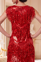 Load image into Gallery viewer, Sparkly Royal Blue Fringed Bodycon Sequin Tiered Round Neck Midi 1920s Dress
