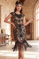Load image into Gallery viewer, Dark Green Bodycon Sparkly Floral Sequin Fringed Midi 1920s Dress with Beading