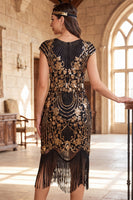 Load image into Gallery viewer, Dark Green Bodycon Sparkly Floral Sequin Fringed Midi 1920s Dress with Beading