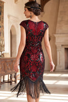 Load image into Gallery viewer, Dark Green Bodycon Sparkly Floral Sequin Fringed Midi 1920s Dress with Beading