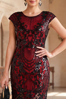 Load image into Gallery viewer, Dark Green Bodycon Sparkly Floral Sequin Fringed Midi 1920s Dress with Beading