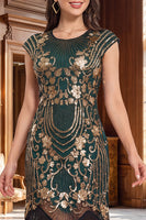 Load image into Gallery viewer, Dark Green Bodycon Sparkly Floral Sequin Fringed Midi 1920s Dress with Beading