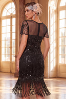 Load image into Gallery viewer, Apricot Bodycon Sparkly V-Neck Sequin Beaded Midi 1920s Dress with Fringes
