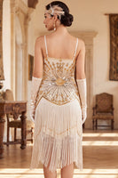 Load image into Gallery viewer, Apricot Bodycon Sparkly Sequin Beaded Tiered Midi 1920s Dress with Fringes
