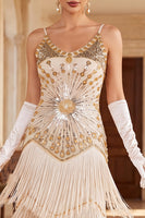 Load image into Gallery viewer, Apricot Bodycon Sparkly Sequin Beaded Tiered Midi 1920s Dress with Fringes