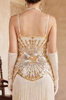 Load image into Gallery viewer, Apricot Bodycon Sparkly Sequin Beaded Tiered Midi 1920s Dress with Fringes