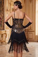 Load image into Gallery viewer, Apricot Bodycon Sparkly Sequin Beaded Tiered Midi 1920s Dress with Fringes