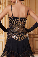 Load image into Gallery viewer, Apricot Bodycon Sparkly Sequin Beaded Tiered Midi 1920s Dress with Fringes