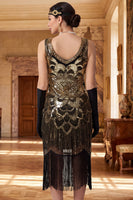 Load image into Gallery viewer, Sparkly Black Bodycon Sequin V-Neck Beaded Midi 1920s Dress with Fringes