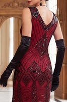 Load image into Gallery viewer, Black Golden V-Neck Bodycon Sparkly Sequins Midi 1920s Dress with Fringes