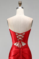 Load image into Gallery viewer, Sparkly Red Sweetheart Beaded Mermaid Ruched Long Prom Dress with Slit