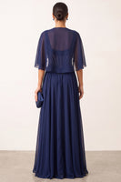 Load image into Gallery viewer, Sparkly Navy 2 Piece Corset A Line Beaded Long Beach Mother of the Bride Dress with Shawl