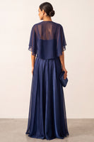 Load image into Gallery viewer, Sparkly Navy 2 Piece Corset A Line Beaded Long Beach Mother of the Bride Dress with Shawl