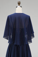 Load image into Gallery viewer, Sparkly Navy 2 Piece Corset A Line Beaded Long Beach Mother of the Bride Dress with Shawl