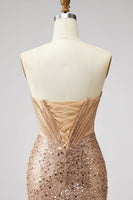 Load image into Gallery viewer, Sparkly Golden Sequin Mermaid Corset Sweetheart Long Prom Dress with Slit