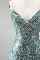 Load image into Gallery viewer, Sparkly Dusty Green Beaded Mermaid Sequins Long Prom Dress with Slit