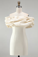 Load image into Gallery viewer, Ivory Tight Ruffled Off the Shoulder Satin Short Homecoming Dress