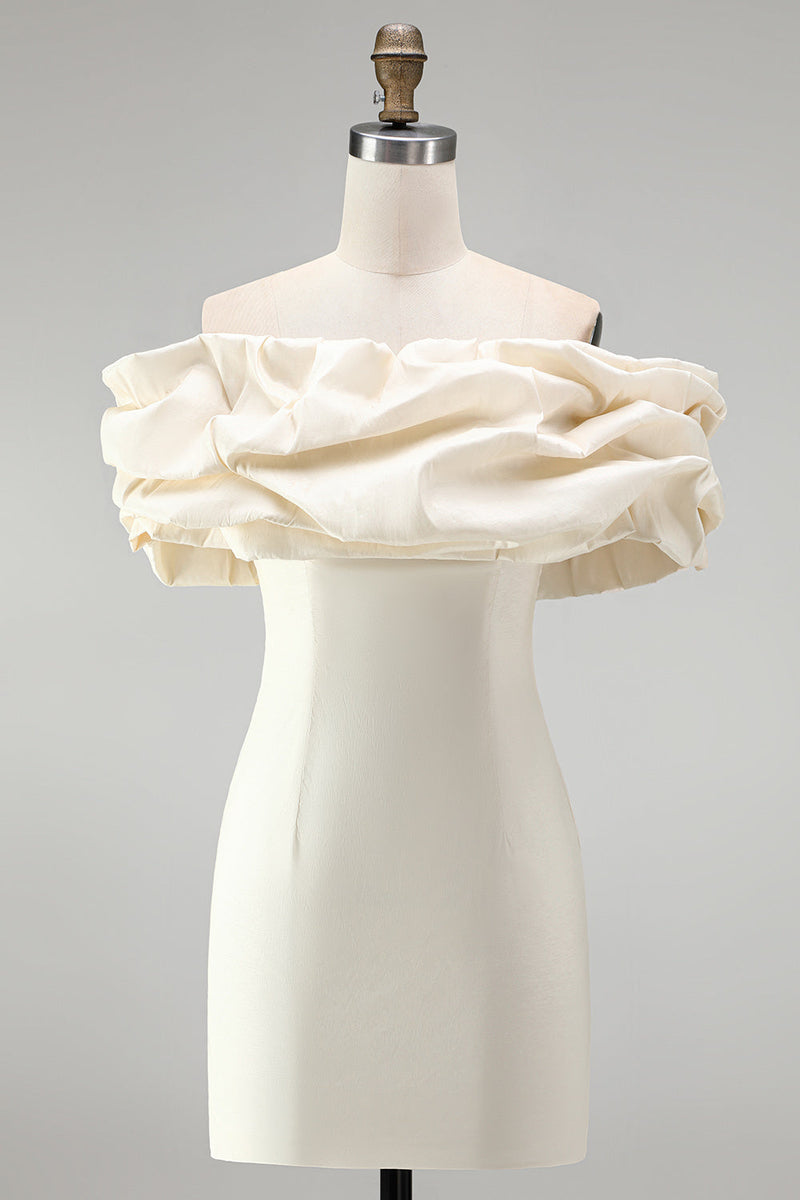 Load image into Gallery viewer, Ivory Tight Ruffled Off the Shoulder Satin Short Homecoming Dress