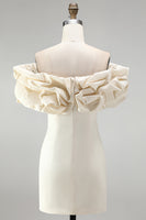 Load image into Gallery viewer, Ivory Tight Ruffled Off the Shoulder Satin Short Homecoming Dress